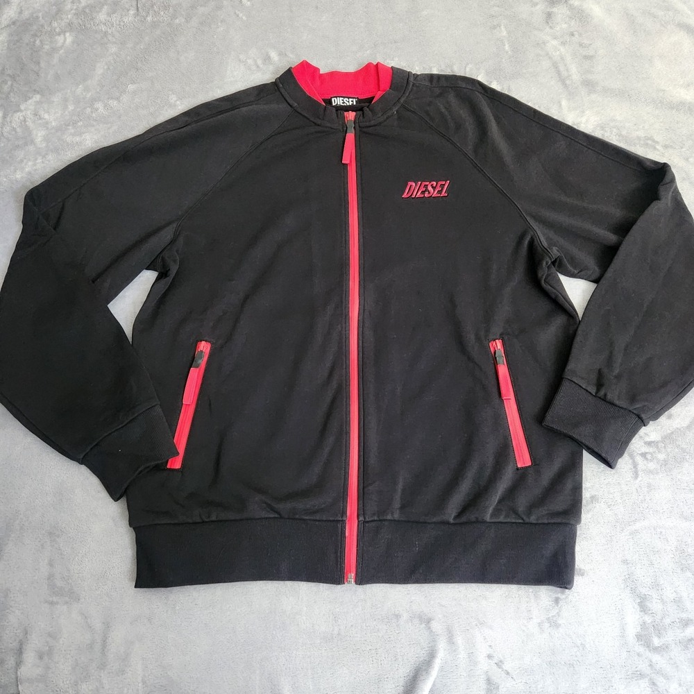 New Diesel UMLT-MAXX Sweatshirt Full Zip Jacket Mens XXL Black Red 2XL NWT